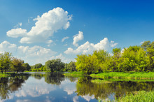 Beautiful Landscape Wallpaper With Flood Waters Of Narew River.