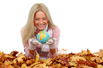 Wall Mural - woman take globe in hands