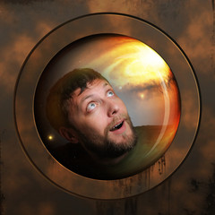 Wall Mural - portrait of a spaceman in a spaceship in deep space
