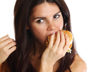 Wall Mural - woman eat burger