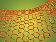 3D Orange Graphene Molecular Structure On Green Background