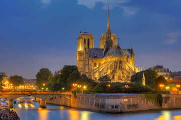 Fototapete - Notre Dame de Paris at night