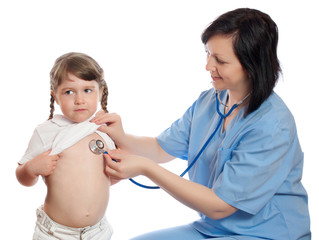 doctor listens by stethoscope girl