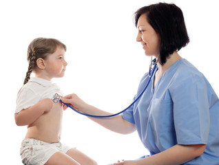 doctor listens by stethoscope girl