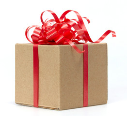 Gift Box whits red ribbon isolated on white