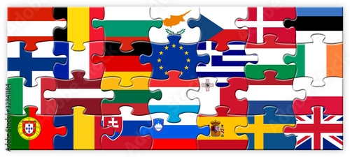Board z aluminiowym obramowaniem Układanka Unii Europejskiej (flagi krajów członkowskich UE ue)