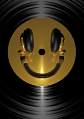 Autocollant - Vinyl headphone smiley gold