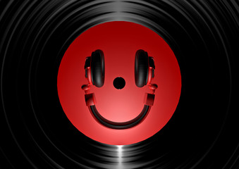Autocollant - Vinyl headphone smiley red