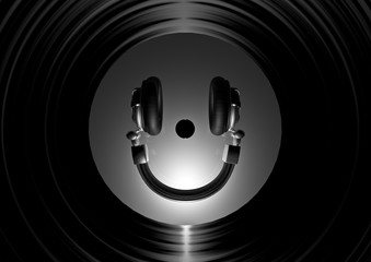 Autocollant - Vinyl headphone smiley silver