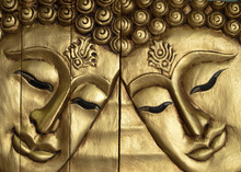 Double Buddha Faces Carved Wood