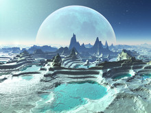 Rock Pools On Moonlit Alien Planet