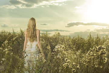 Wall Mural - Portrait of beautiful girl in field