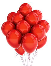 Red Party Ballooons Over White Background