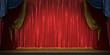 3d theater scene set with red velvet curtains