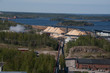 Piles of wood chips on pulp and paper mill