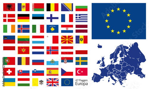 Nowoczesny obraz na płótnie Europa Flaggen Fahnen Set Buttons Icons Sprachen 9