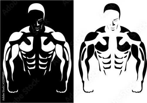 Naklejka - mata magnetyczna na lodówkę contour of the athlete on the black and white background. vector