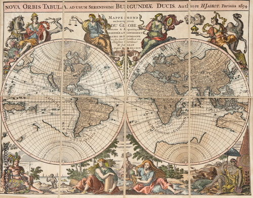 Dekoracja na wymiar  antyczna-mapa-swiata-nova-orbis-tabula-h-jaillot-1694
