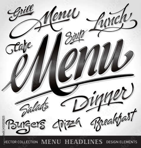 Obraz w ramie menu headlines, hand lettering set (vector)