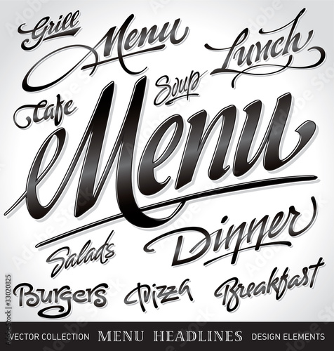 Tapeta ścienna na wymiar menu headlines, hand lettering set (vector)