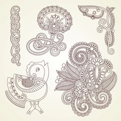 Poster - flowers and bird doodle illustration design element