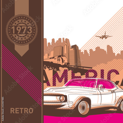 Plakat na zamówienie Illustrated retro background in american style.