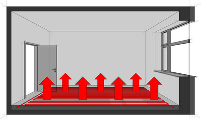 Wall Mural - Diagram of a underfloor heated room with heat distribution