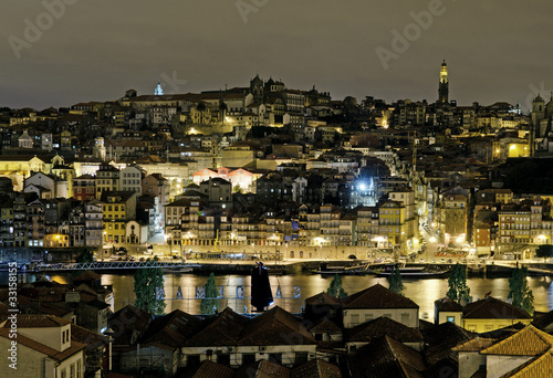 Board z aluminiowym obramowaniem Porto riverside nocą w Portugalii