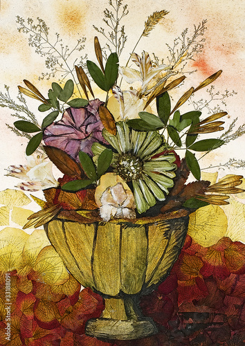 Fototapeta na wymiar herbarium cutout with flowers in vase
