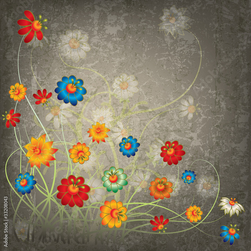 Naklejka - mata magnetyczna na lodówkę abstract grunge floral background with flowers