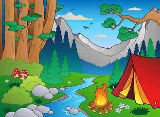 Wall Mural - Cartoon forest landscape 4