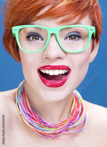 Plakat na zamówienie Multicolored portrait of a cheerful woman