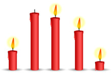 Set Of Red Candle Isolated On White Background
