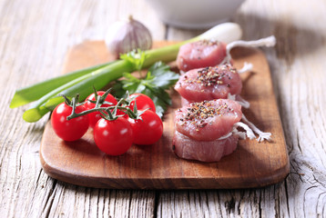 Poster - Raw pork tenderloin and vegetables