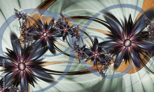 Obraz w ramie Abstract Fractal Flowers with Gems