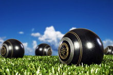 Close Up Of Bowling Balls On A Bowling Field
