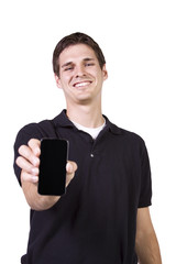 White Businessman Holding a Cell Phone