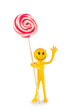 Smiley Holding Colourful Lollipop Isolated On White