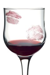 Kiss on glass with wine