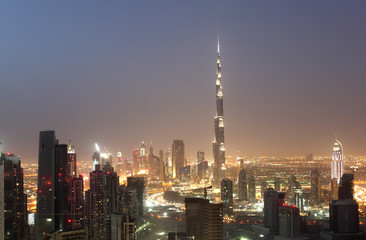 Fototapete - Downtown Dubai at night, United Arab Emirates