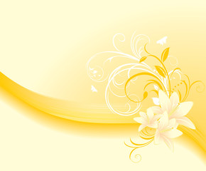 Wall Mural - Floral ornament with lilies on the yellow background