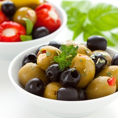 Wall Mural - black and green olives and stuffed peppers