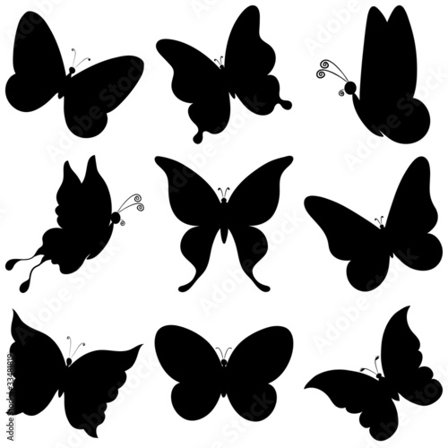 Obraz w ramie Butterflies, black silhouettes