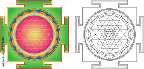 Vector Shri Yantra (or Sri Yantra) for Meditation . Poster Mural XXL
