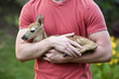 Boy Holding Baby Fawn