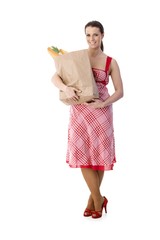 Canvas Print - Portrait of housewife with food shopping