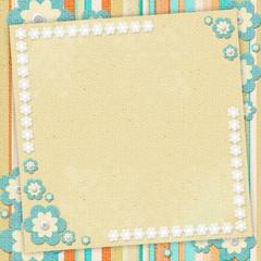 Kids card  in scrapbook style in beige, cyan, orange