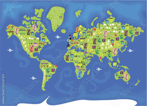 Fototapeta dla dzieci cartoon map of the world