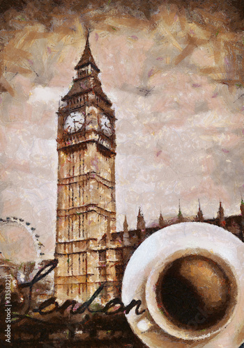Nowoczesny obraz na płótnie Oil-painted english coffee in London