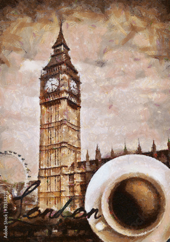 Fototapeta na wymiar Oil-painted english coffee in London